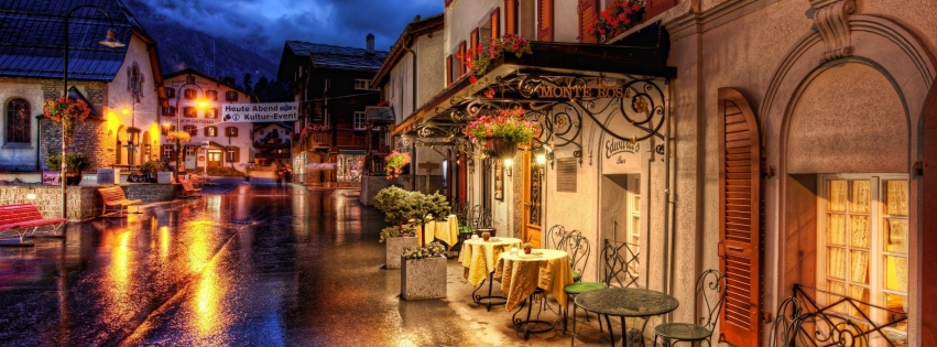 Cafes Coffee Tables Streets Zermatt Switzerland Roads Buildings Houses City