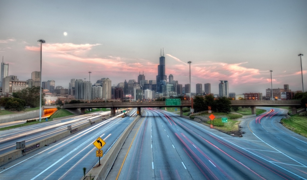 Chicago Usa Highway Road City Landscape