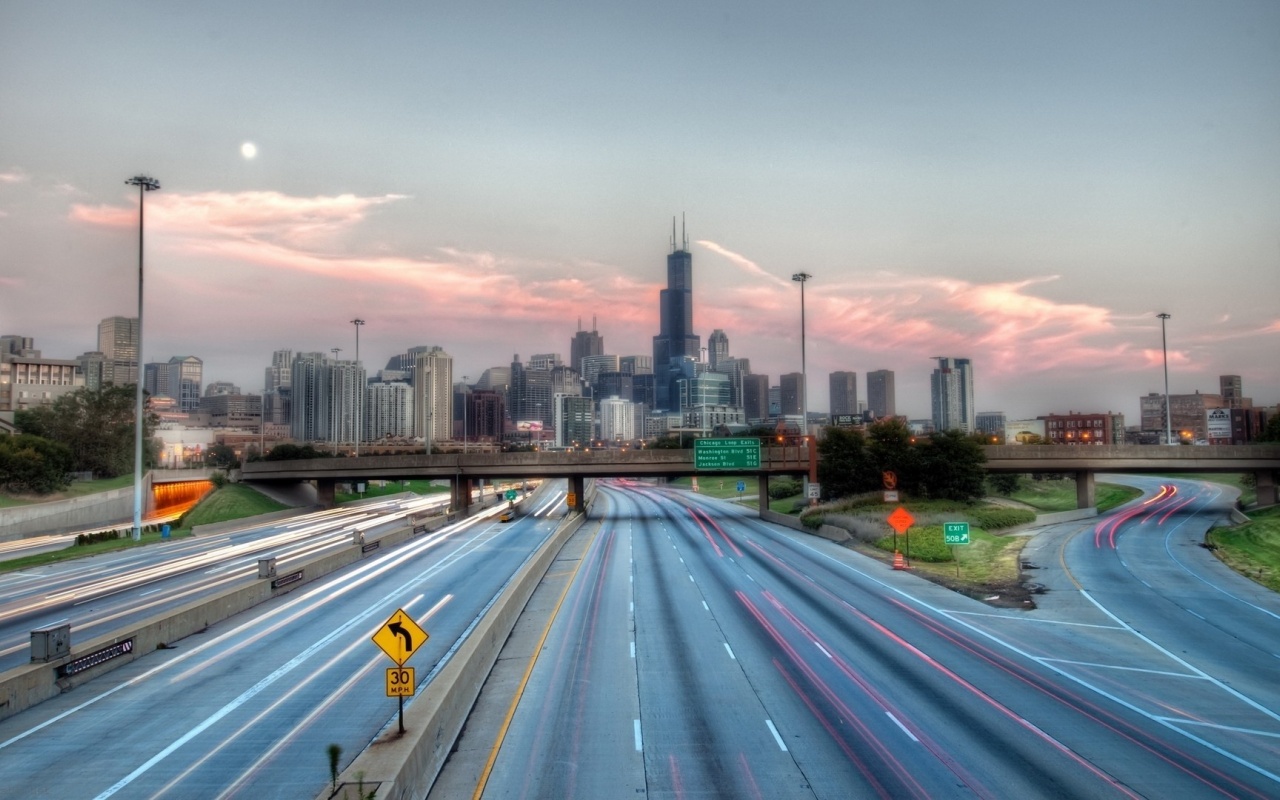 Chicago Usa Highway Road City Landscape