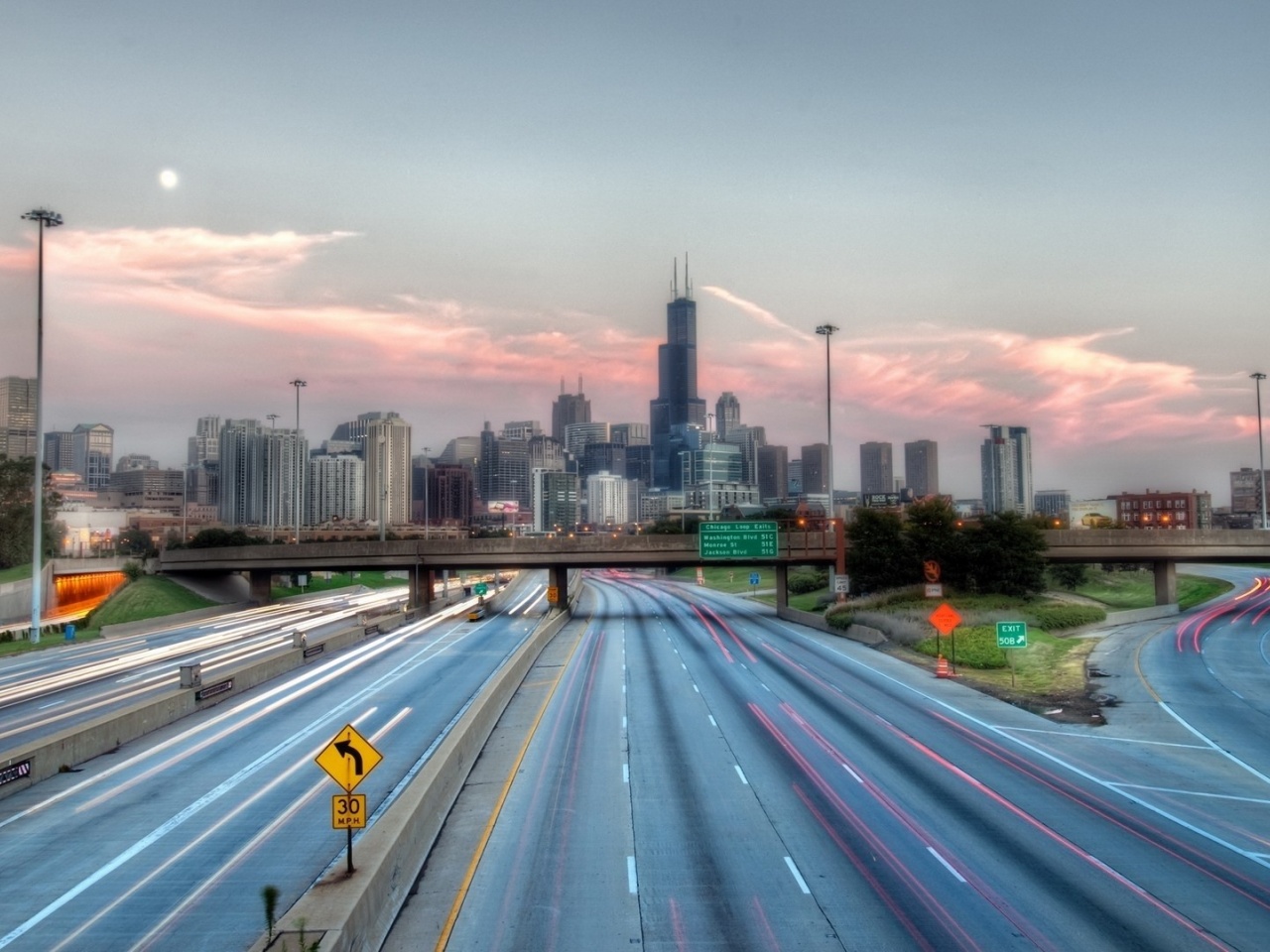 Chicago Usa Highway Road City Landscape