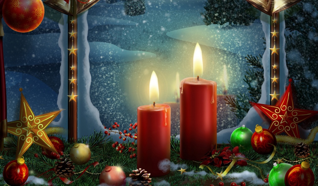 Christmas Candles And Ornaments