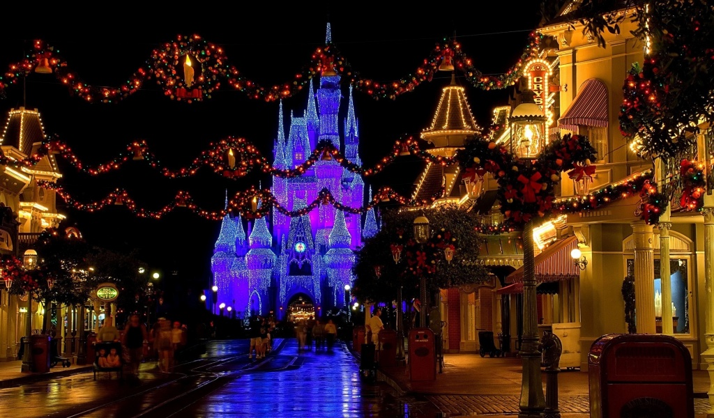 Christmas Castle Disneyland Cinderella Castle Florida Usa