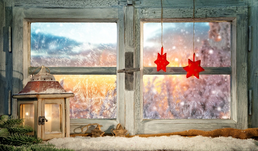 Christmas New Year Candles Window