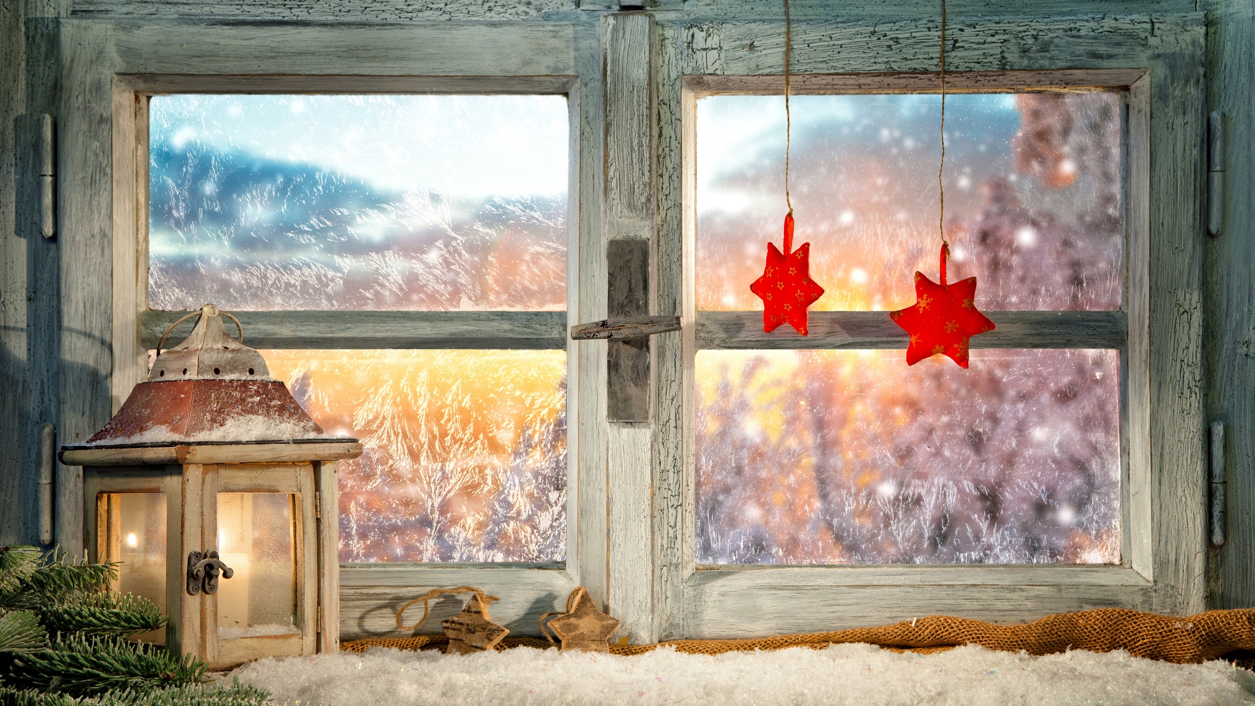 Christmas New Year Candles Window