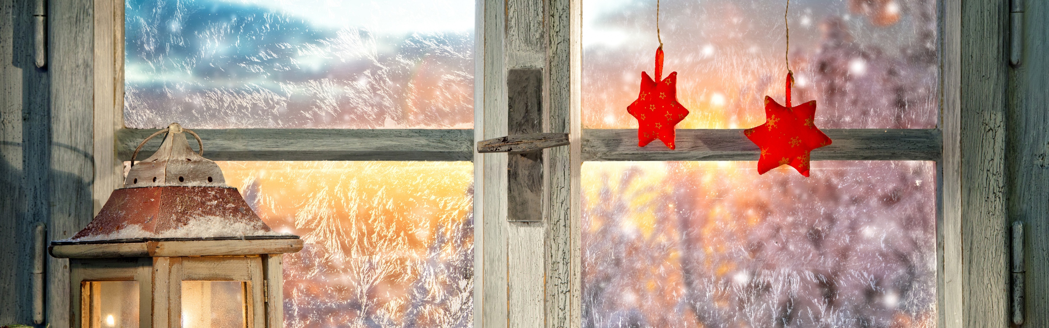 Christmas New Year Candles Window