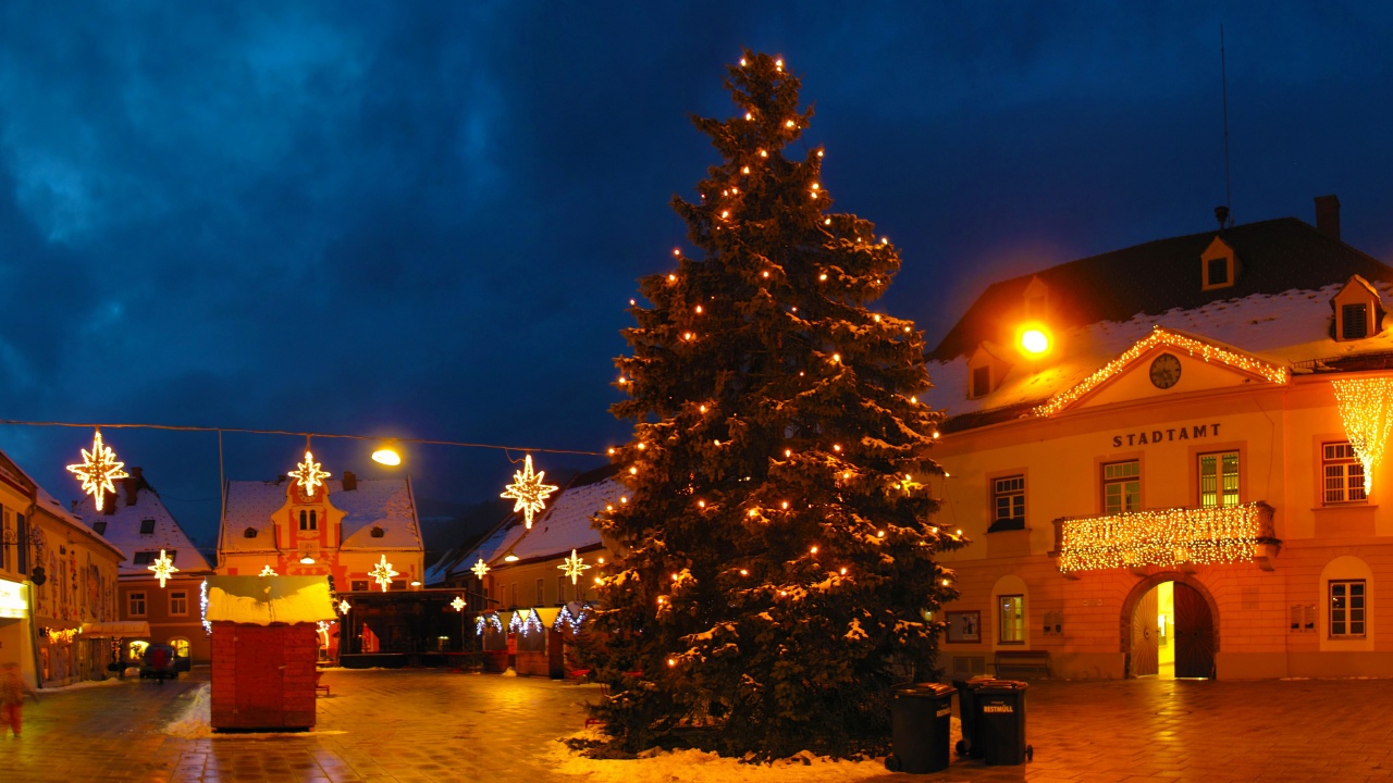 Christmas Tree On Street In Austria