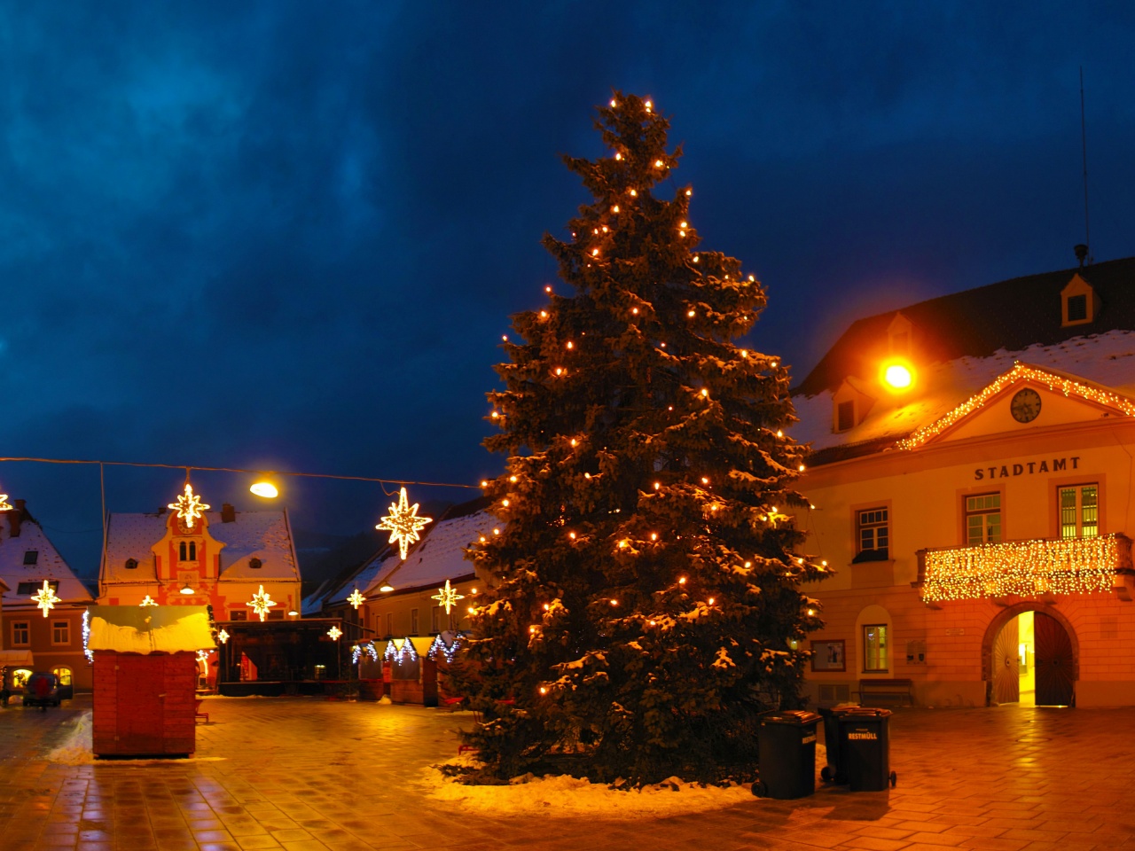 Christmas Tree On Street In Austria