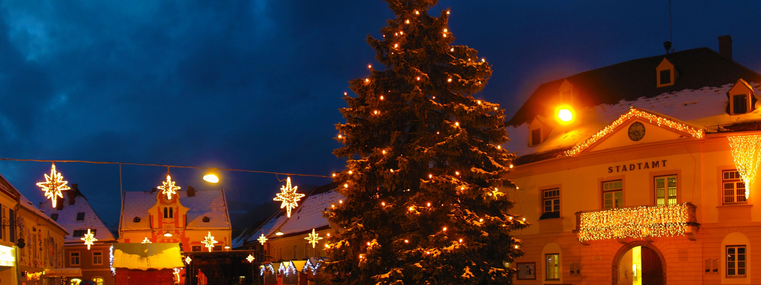 Christmas Tree On Street In Austria