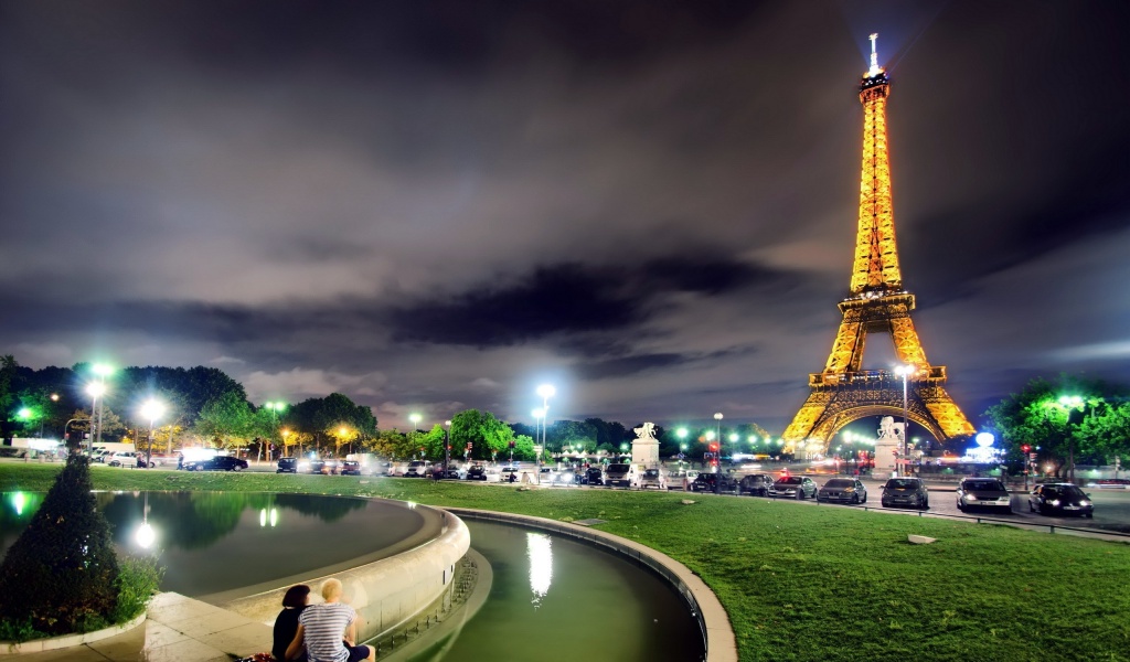 City Night Eiffel Tower Paris France