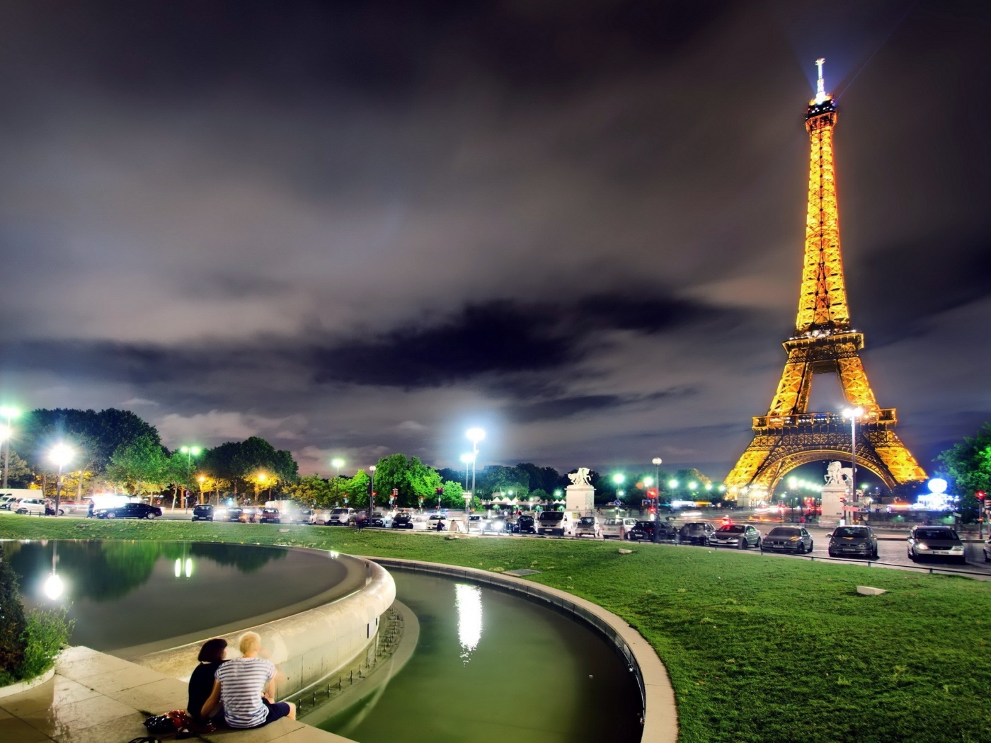 City Night Eiffel Tower Paris France