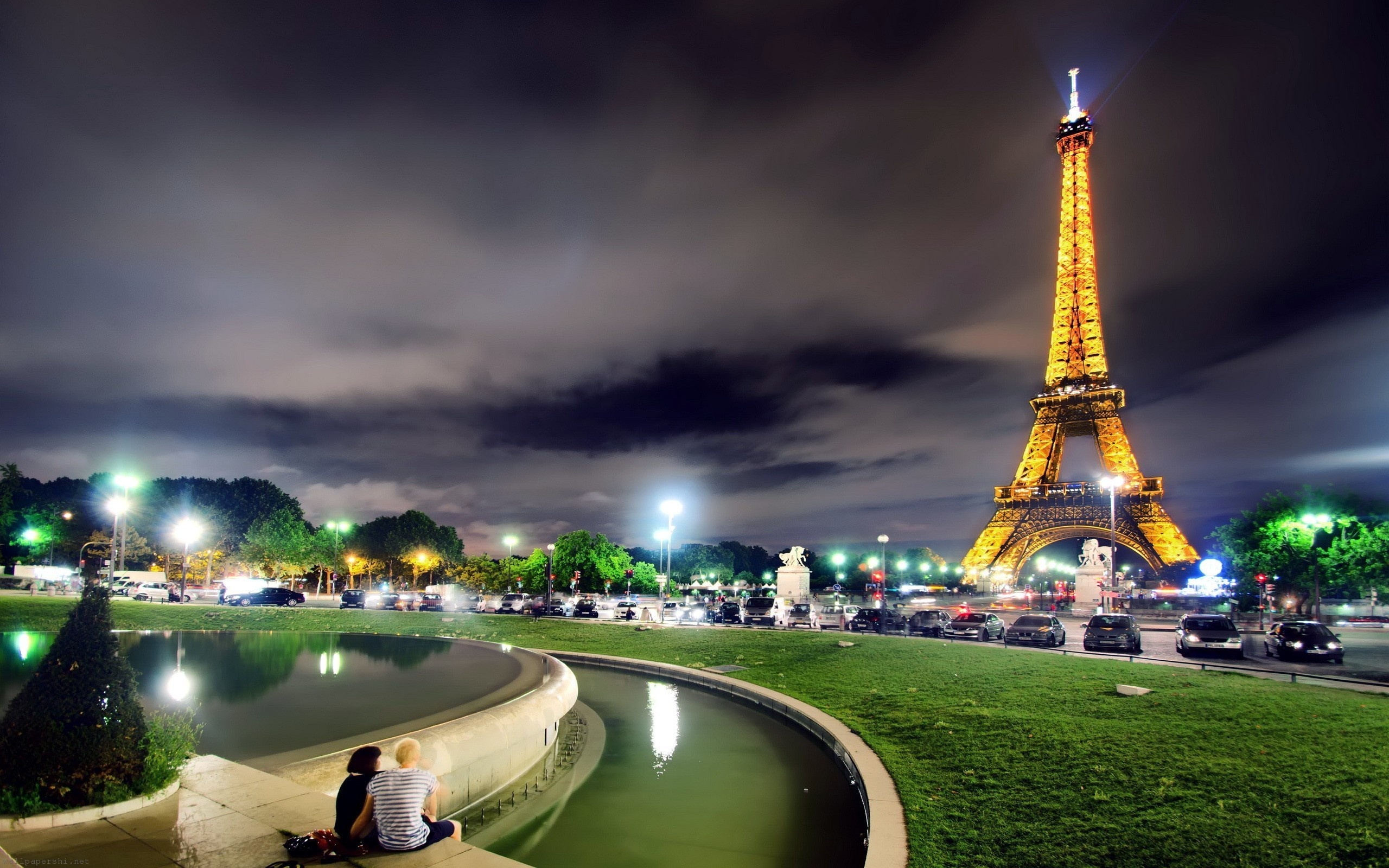 City Night Eiffel Tower Paris France