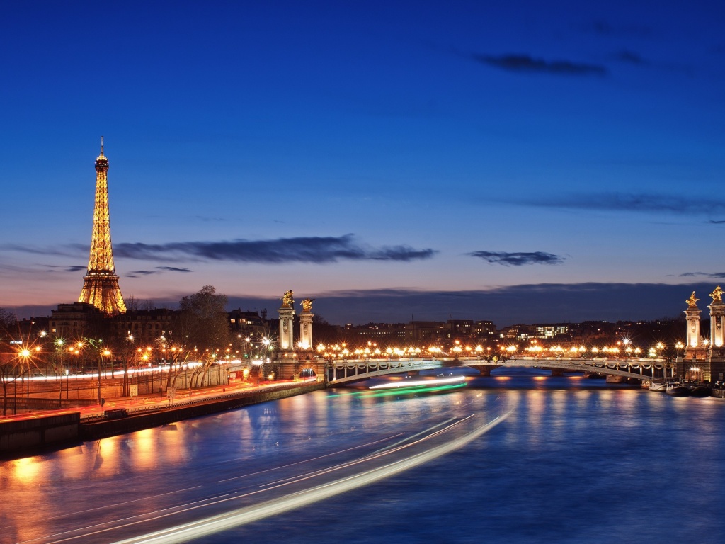 City River Evening Lights Paris France