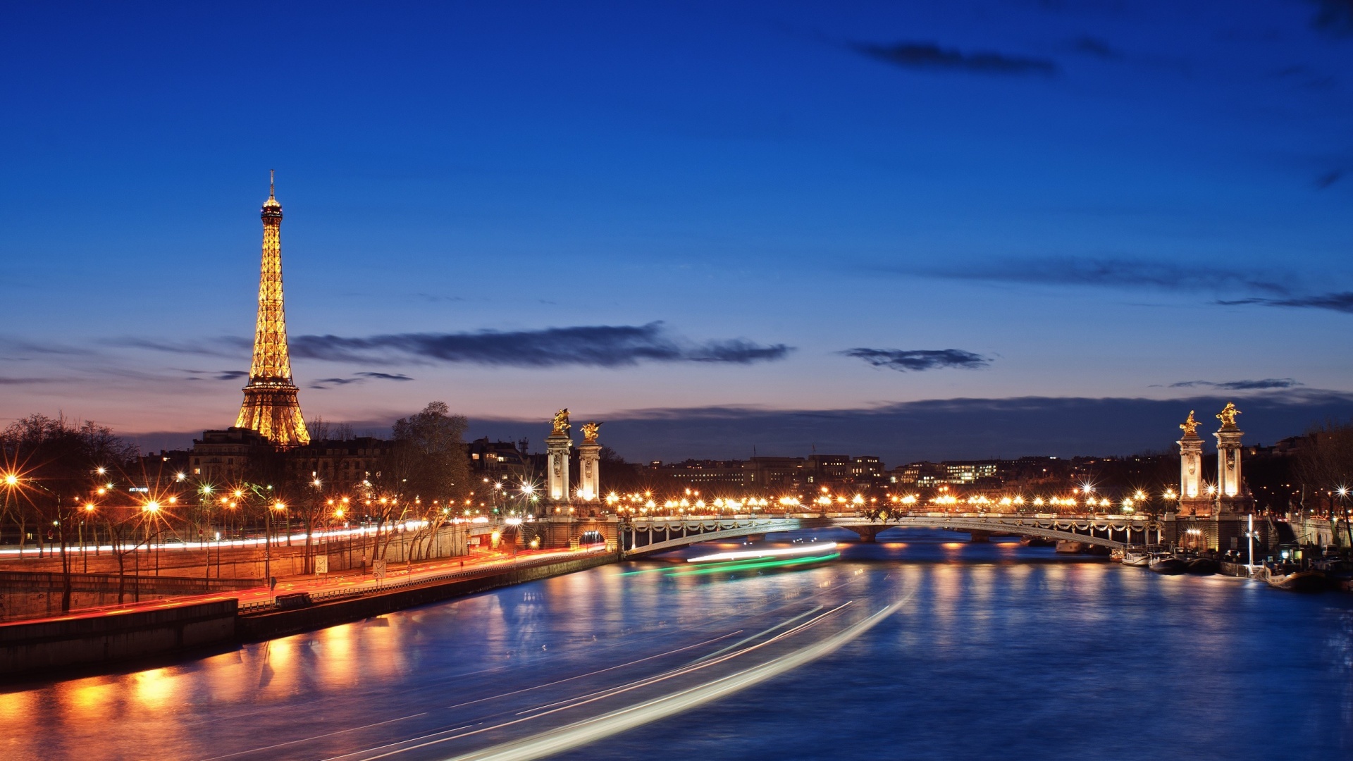 City River Evening Lights Paris France