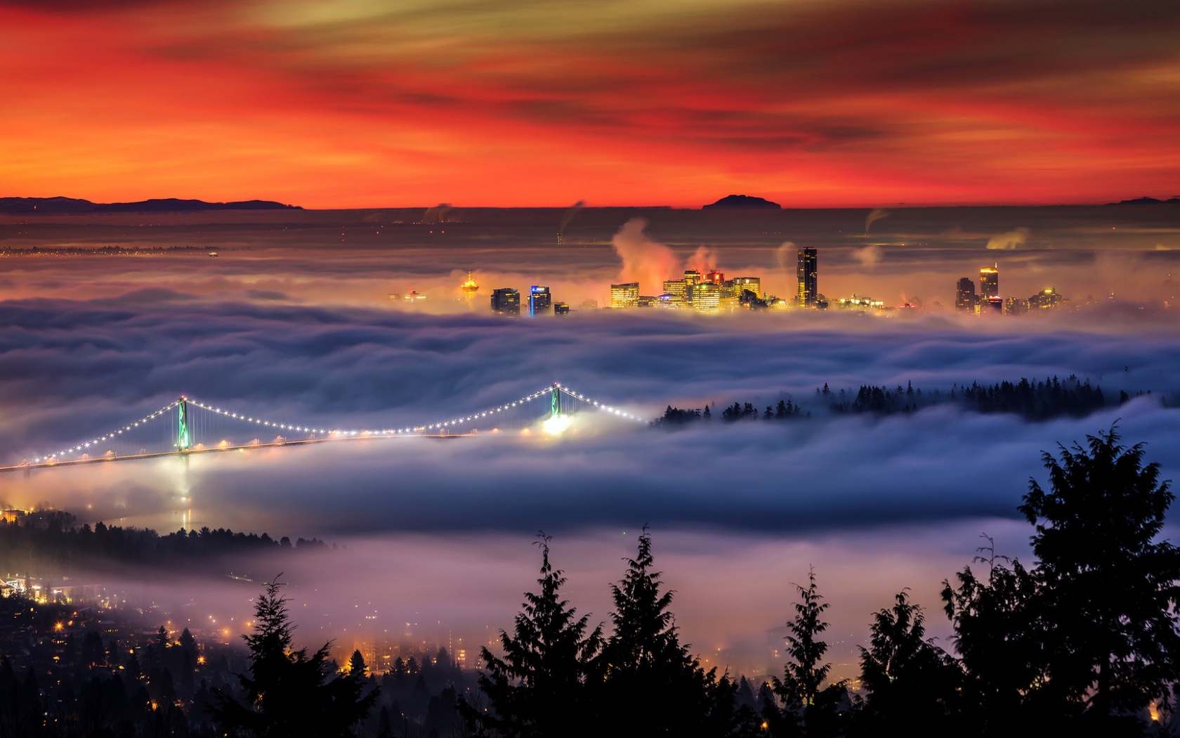 City Vancouver Covered In Fog