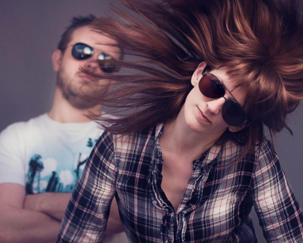 Couple Dutch Sunglasses Studio Hair Fluttering