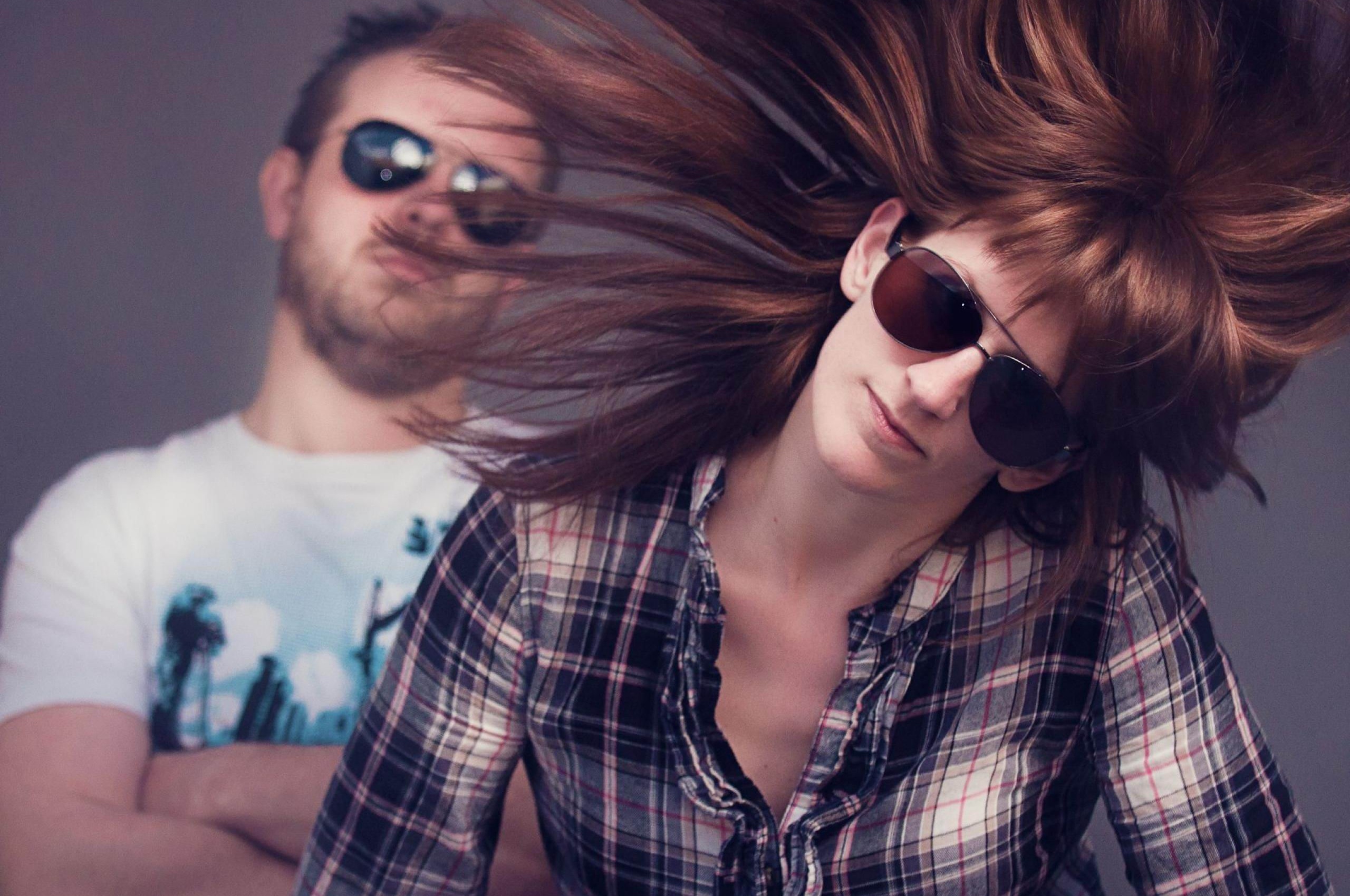 Couple Dutch Sunglasses Studio Hair Fluttering