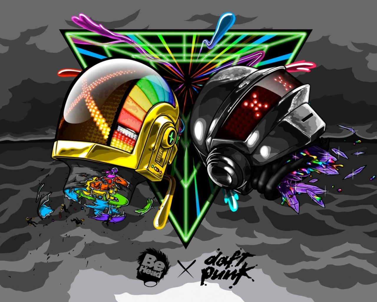 Daft Punk Helmets Graphics Clouds Colors