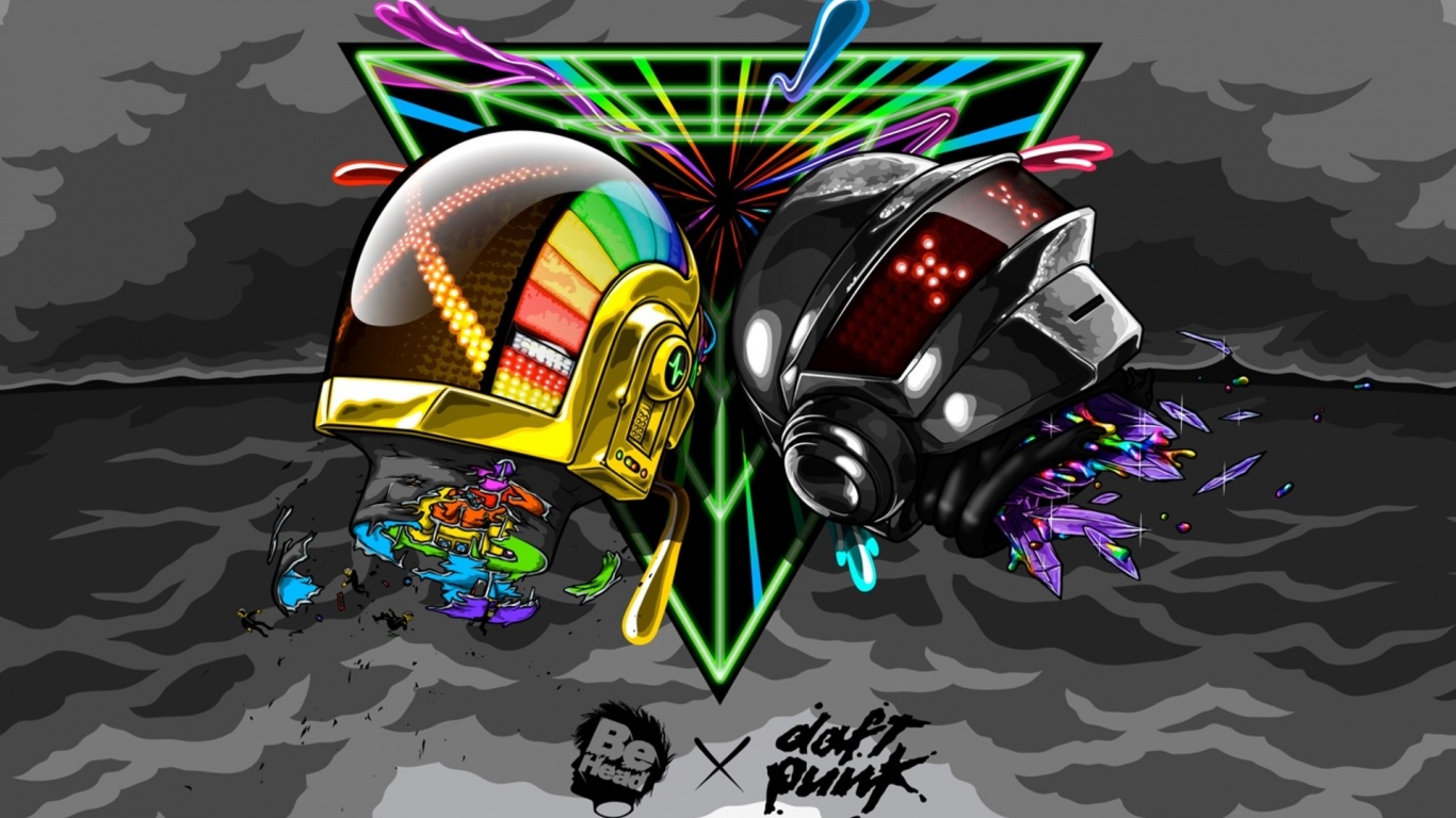 Daft Punk Helmets Graphics Clouds Colors