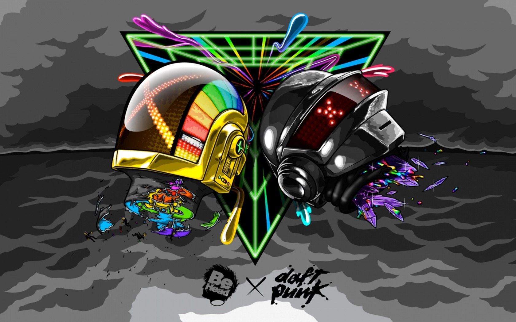 Daft Punk Helmets Graphics Clouds Colors