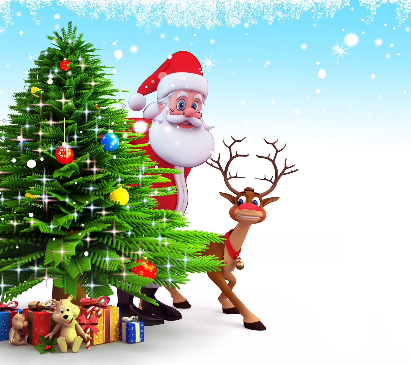 Deer Santa Claus Christmas Tree Snow