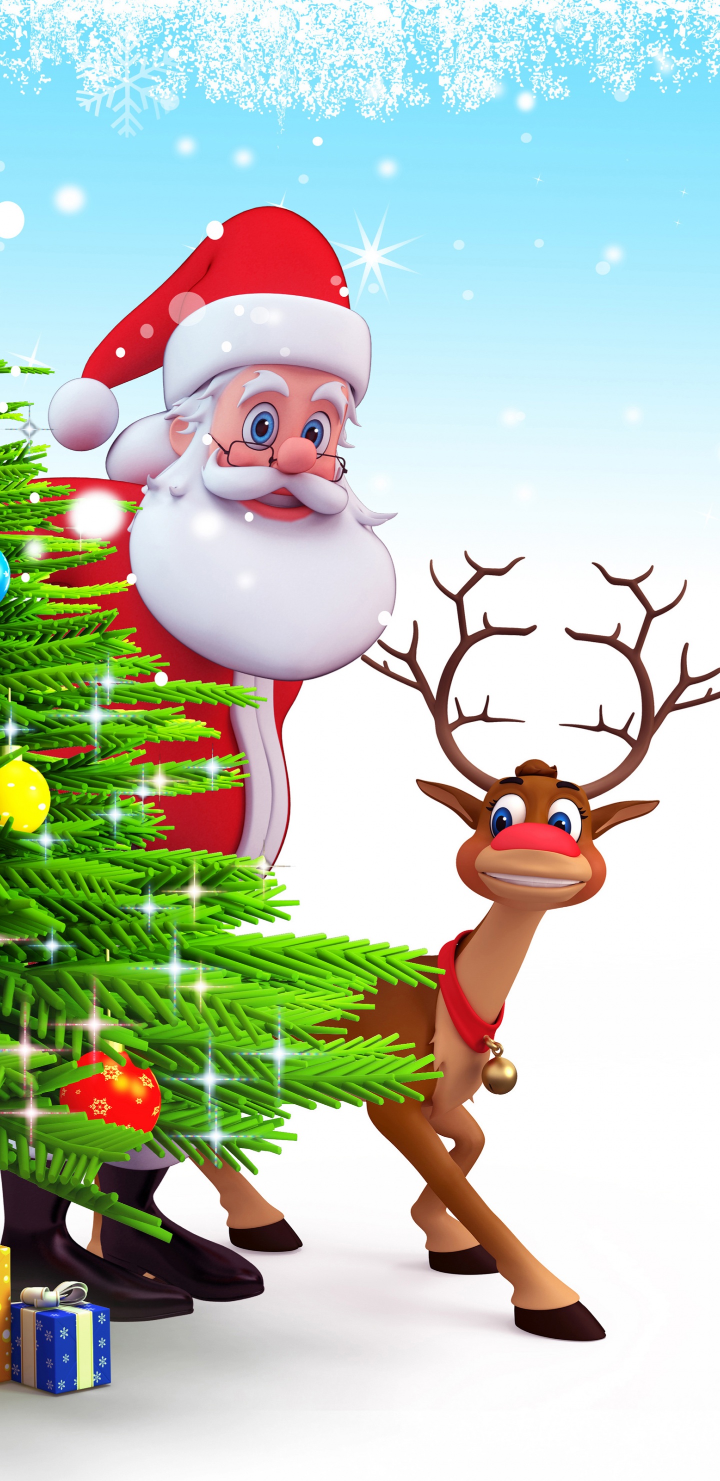 Deer Santa Claus Christmas Tree Snow