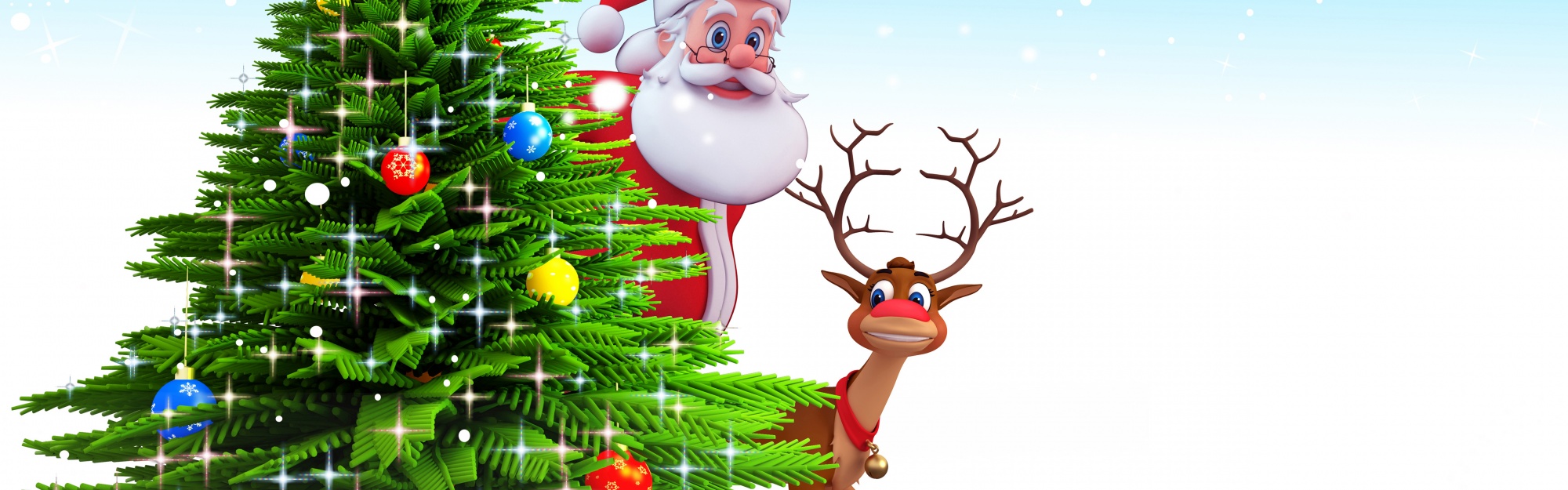 Deer Santa Claus Christmas Tree Snow