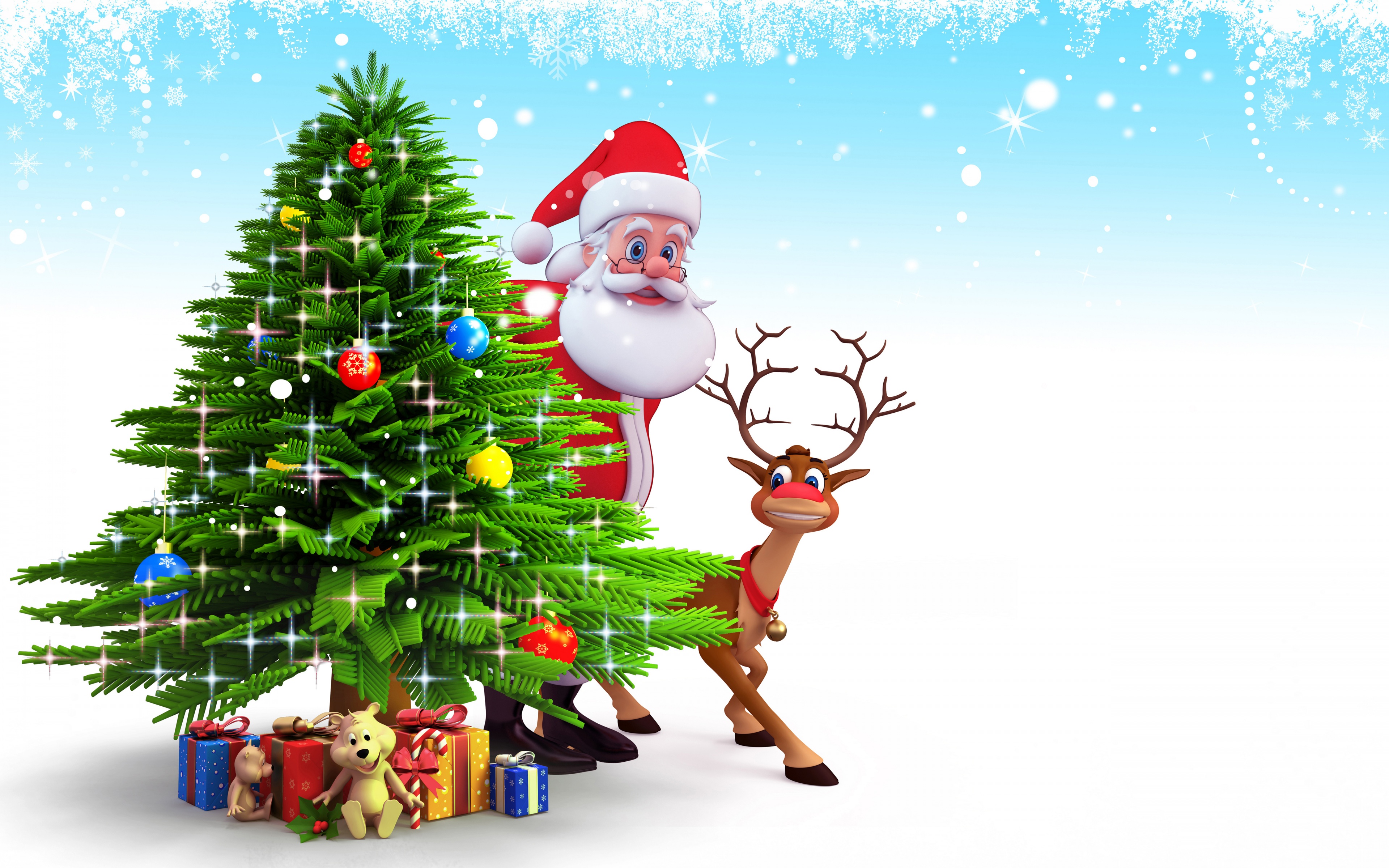 Deer Santa Claus Christmas Tree Snow