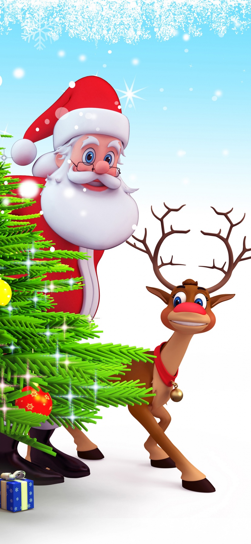 Deer Santa Claus Christmas Tree Snow