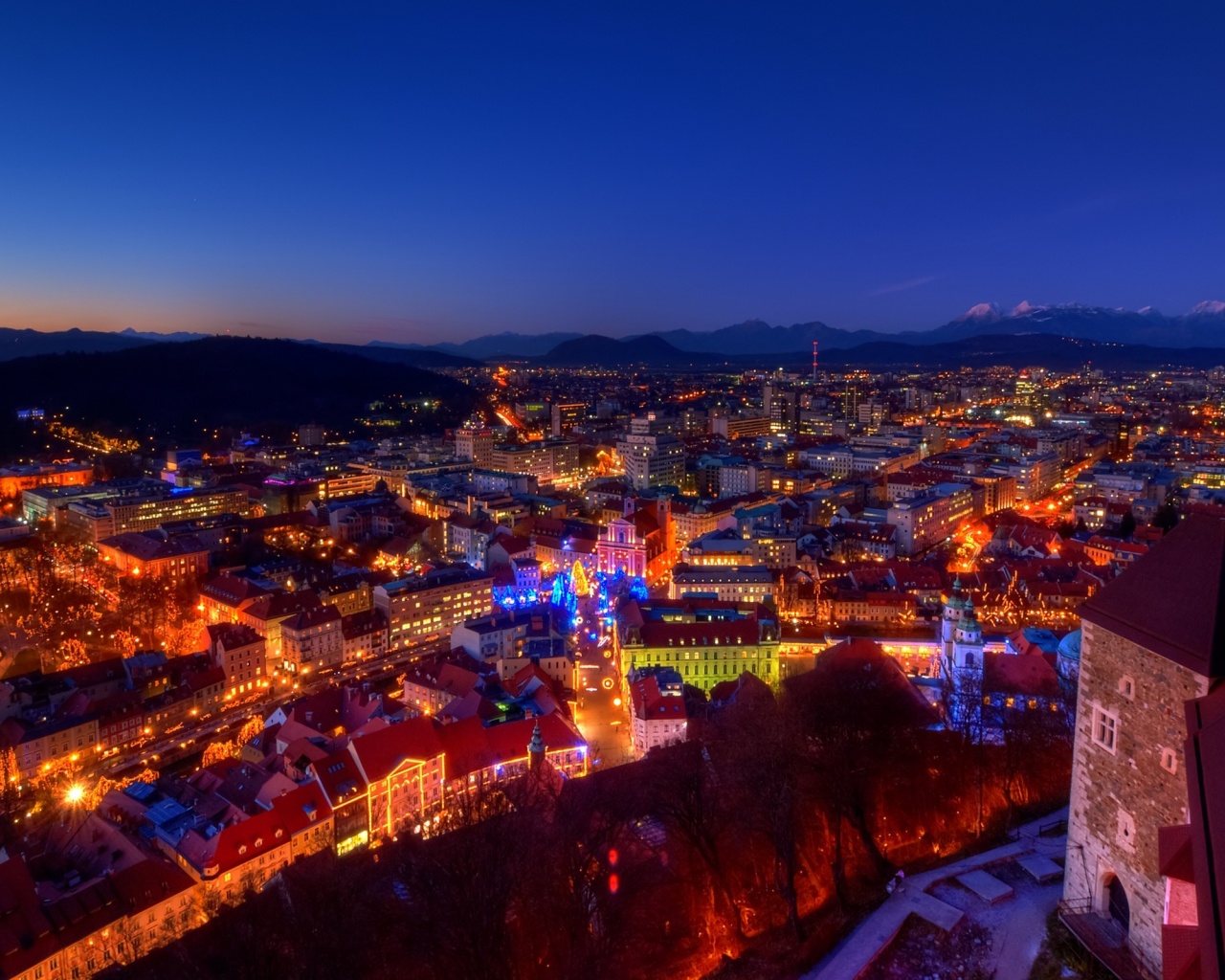 Dusk Evening Lights House Castle Mountain Alps Christmas Slovenia