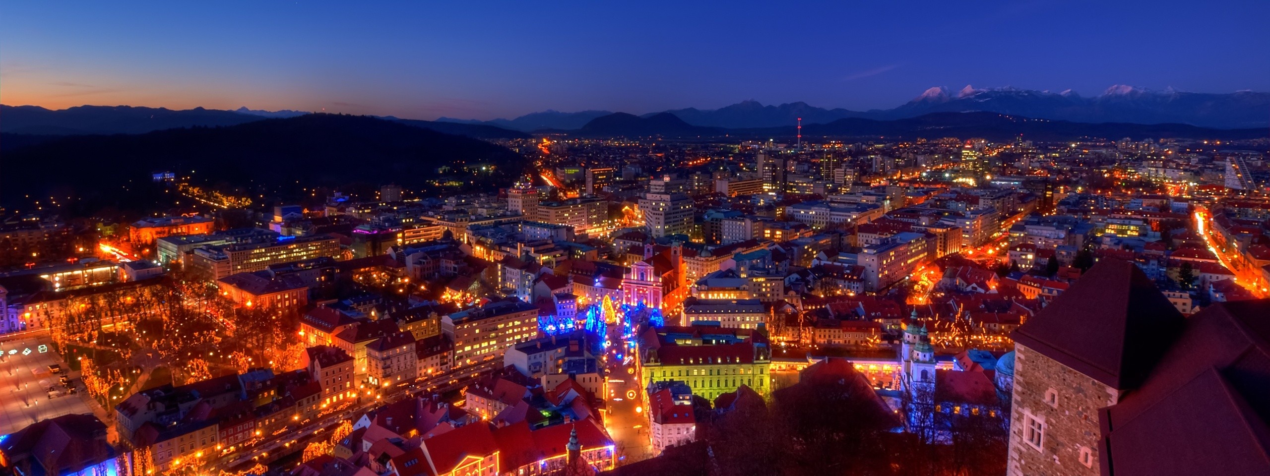 Dusk Evening Lights House Castle Mountain Alps Christmas Slovenia