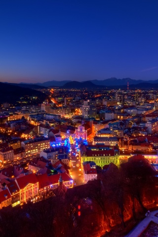 Dusk Evening Lights House Castle Mountain Alps Christmas Slovenia