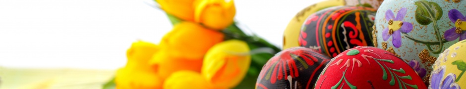 Easter Basket Of Eggs And Tulips