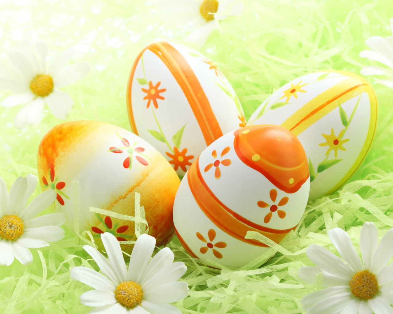 Easter Eggs Among The Daisies