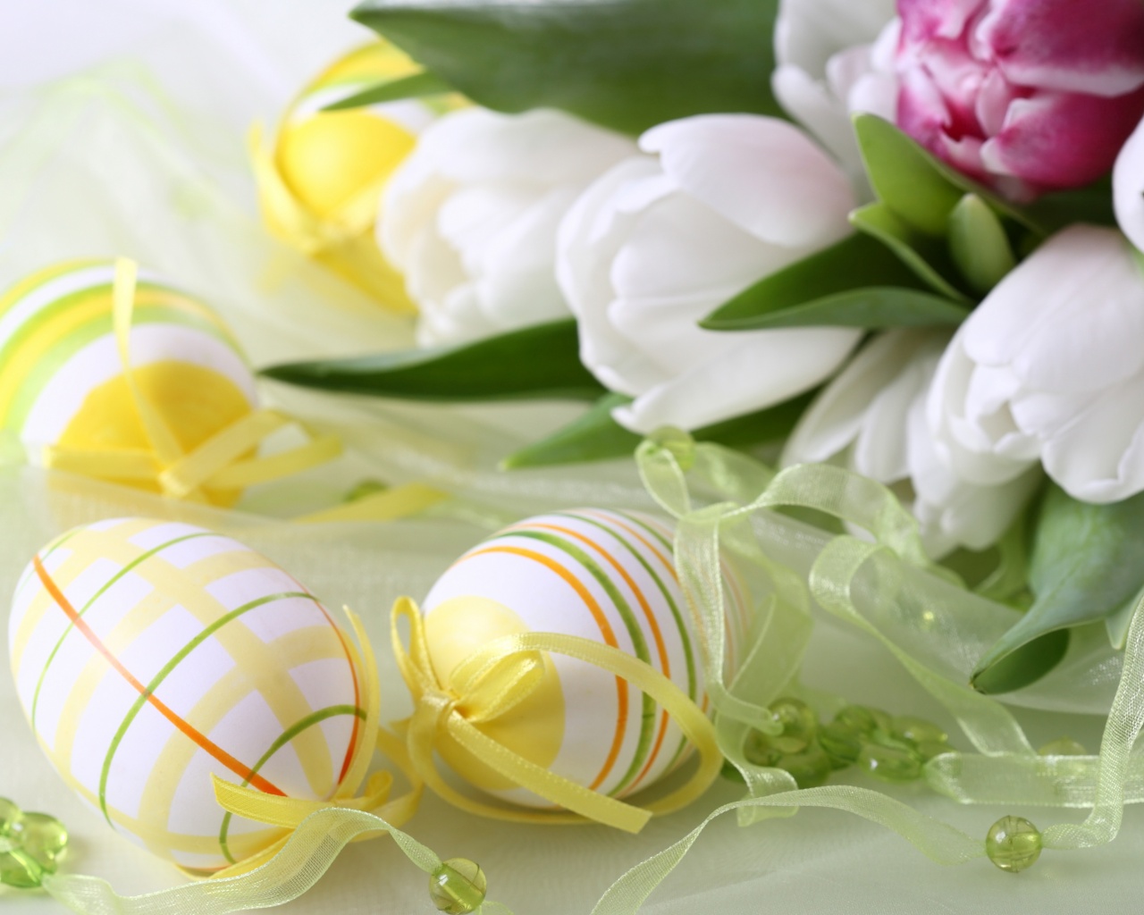 Easter Eggs And Flowers