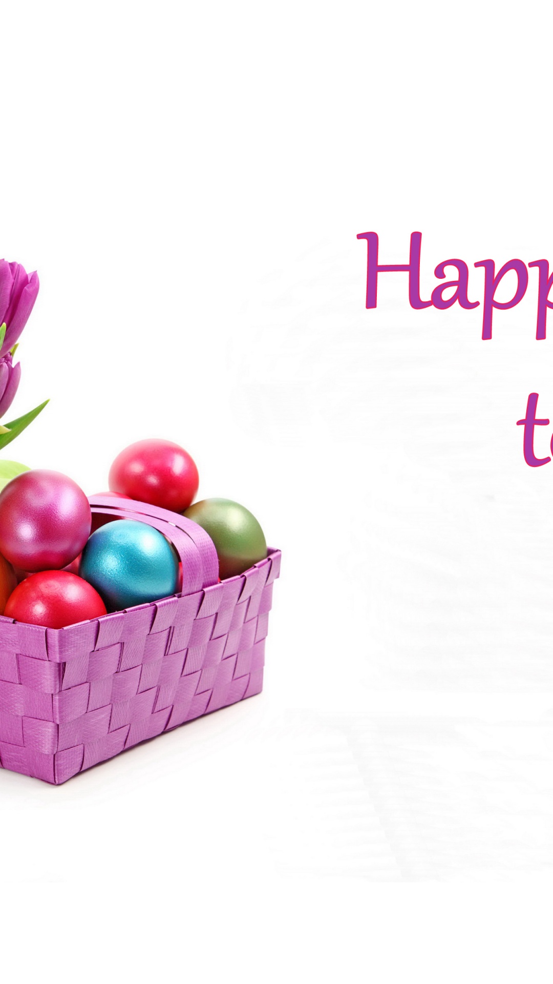 Easter Eggs And Tulips In Basket