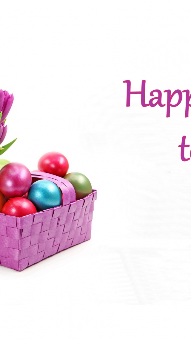 Easter Eggs And Tulips In Basket