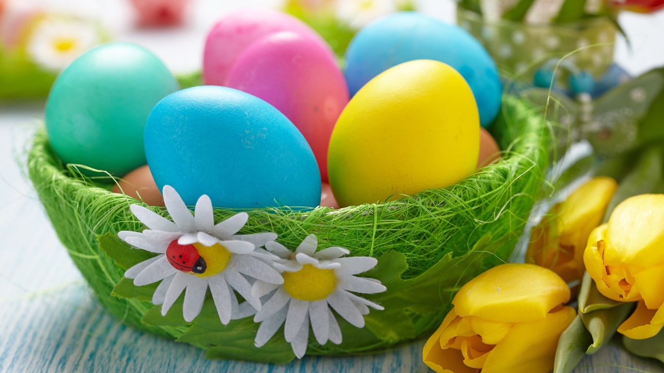 Easter Eggs In A Green Basket