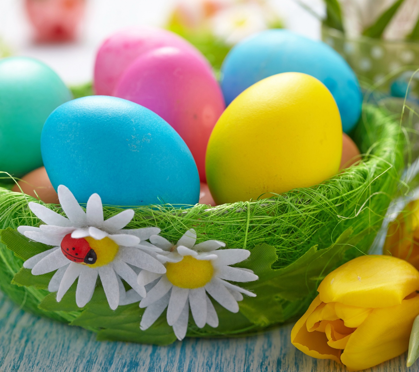 Easter Eggs In A Green Basket