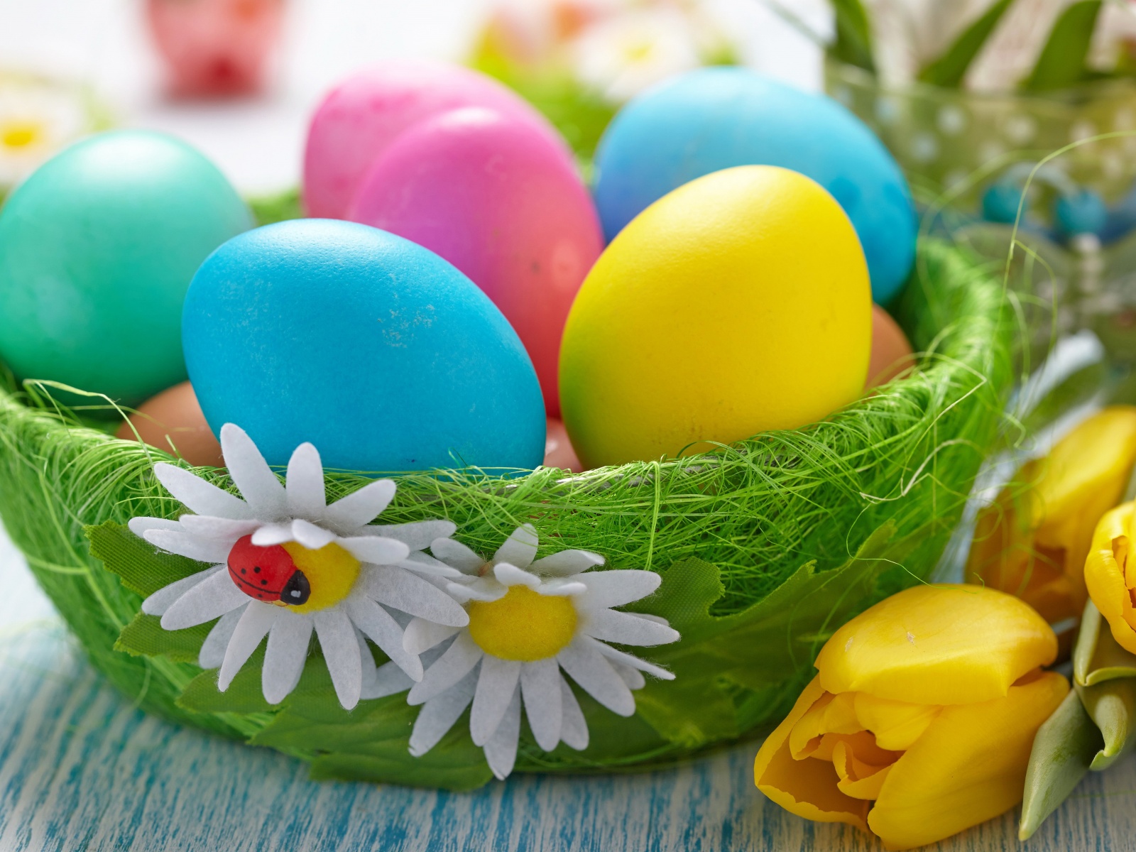 Easter Eggs In A Green Basket