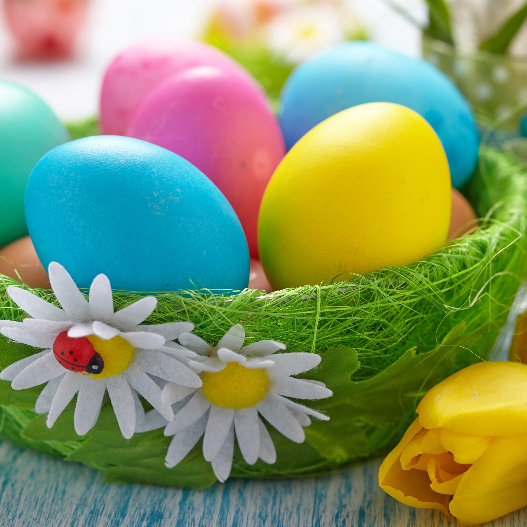 Easter Eggs In A Green Basket