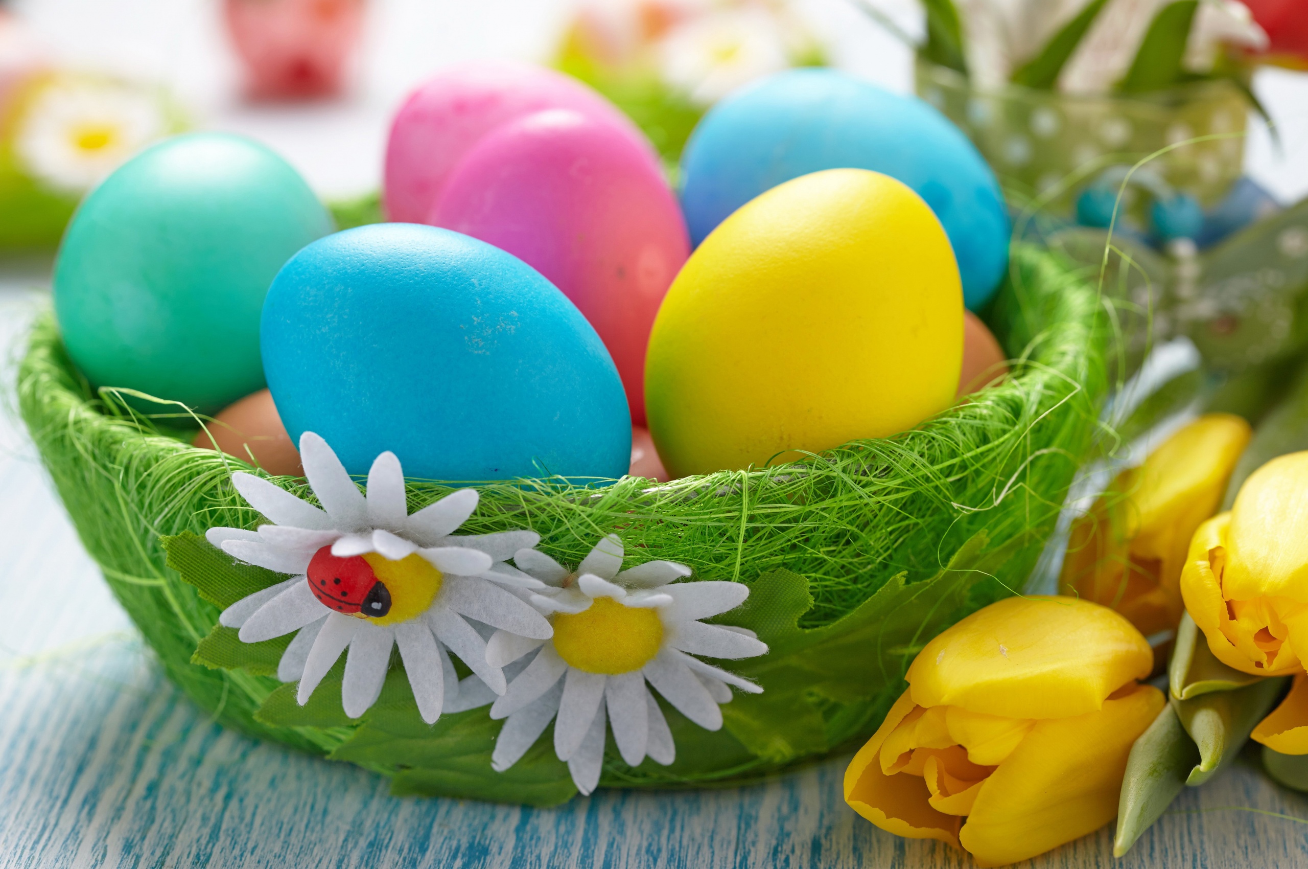 Easter Eggs In A Green Basket