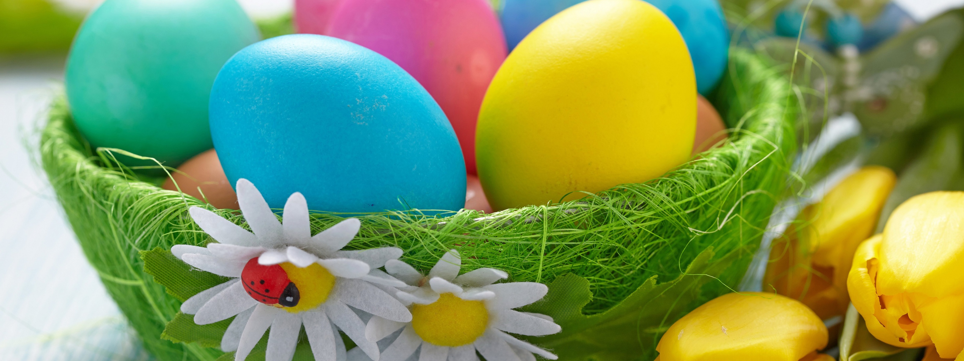 Easter Eggs In A Green Basket