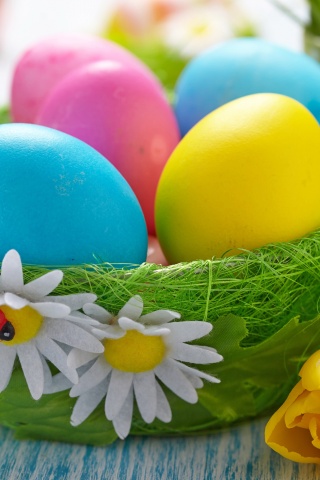 Easter Eggs In A Green Basket