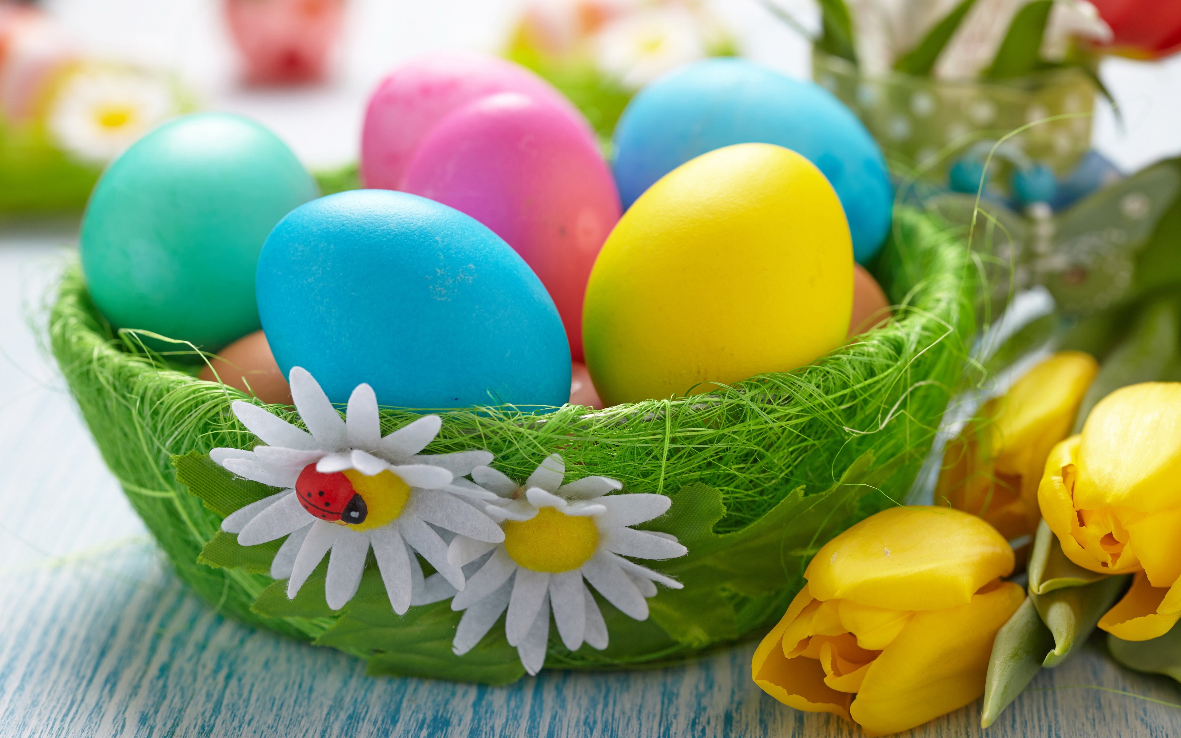 Easter Eggs In A Green Basket