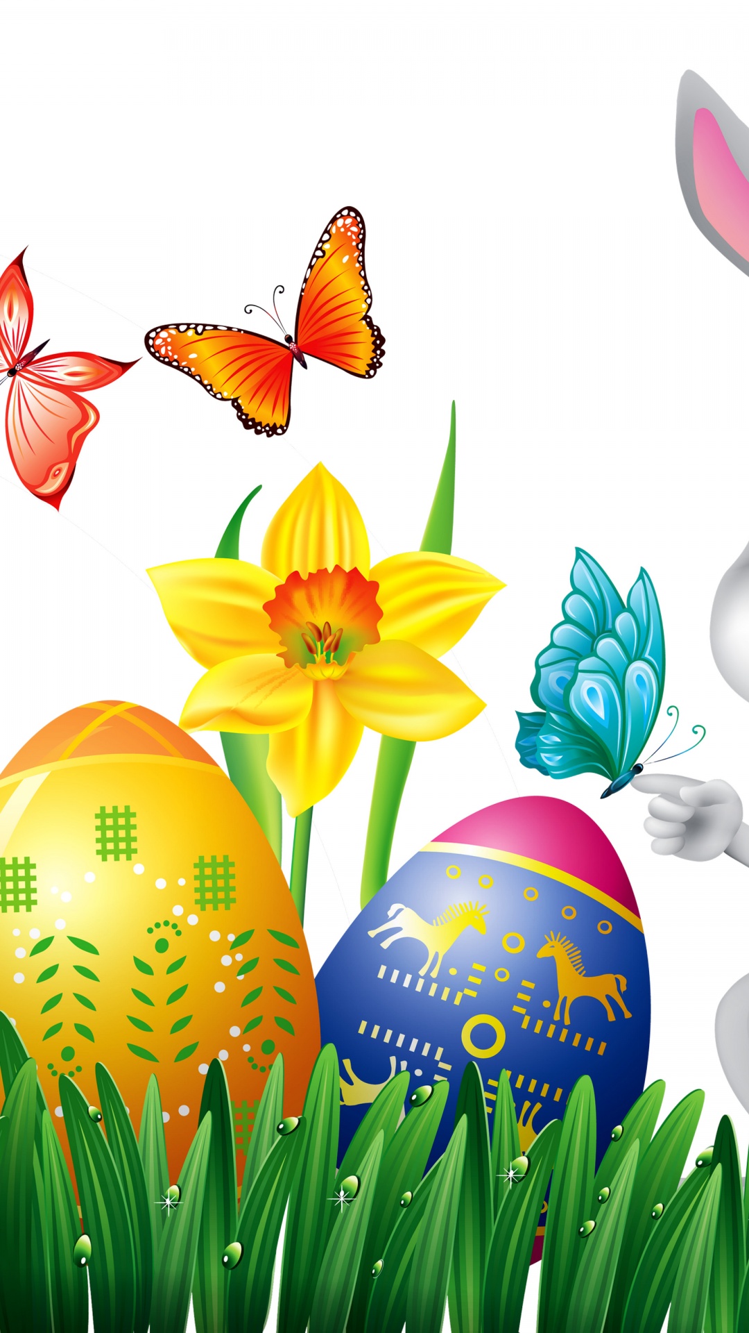 Easter Eggs Rabbit Flowers Butterfly