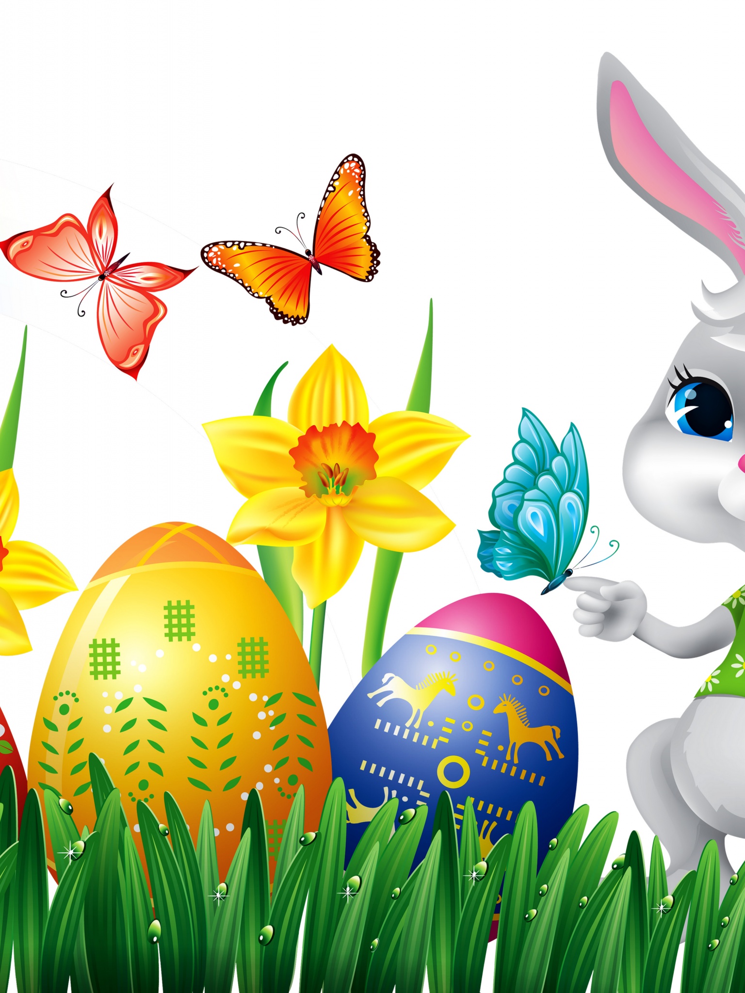 Easter Eggs Rabbit Flowers Butterfly