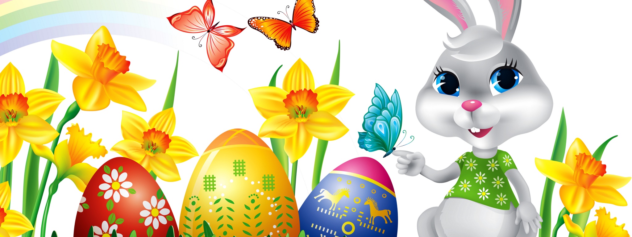 Easter Eggs Rabbit Flowers Butterfly