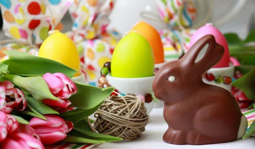 Easter Rabbit Chocolate Eggs Flowers Twine