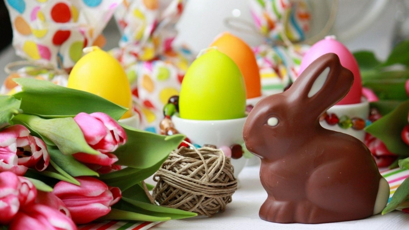 Easter Rabbit Chocolate Eggs Flowers Twine