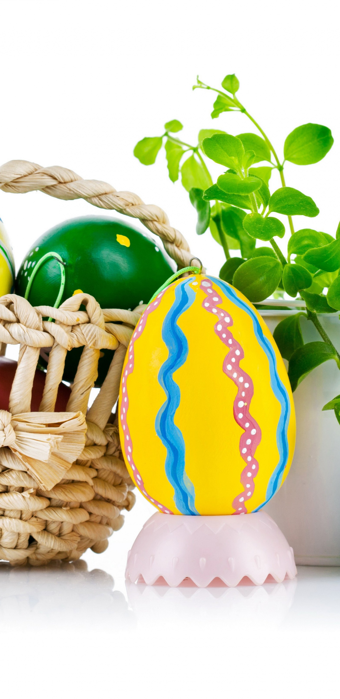 Easter Wicker Basket Eggs Plant